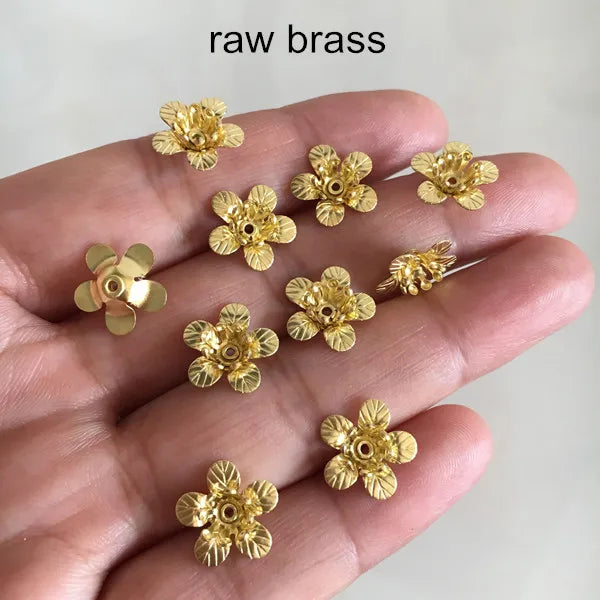 60 Small Brass Flower Bead Caps 10mm Raw Brass Bead Cap For Crafts Making