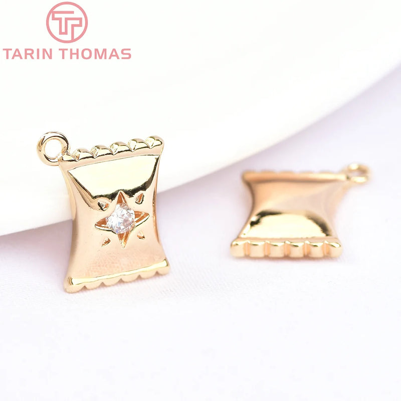 4PCS 9x12MM 24K Brass with Zircon Candy Charms Pendants