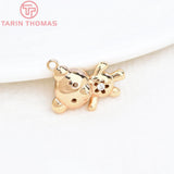 4PCS 10x16.5MM 24K Brass Zircon Small Bear Pendants DIY Jewelry Findings