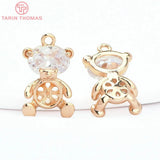4PCS 10x16.5MM 24K Brass Zircon Small Bear Pendants DIY Jewelry Findings