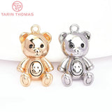 4PCS 10x16.5MM 24K Brass Zircon Small Bear Pendants DIY Jewelry Findings