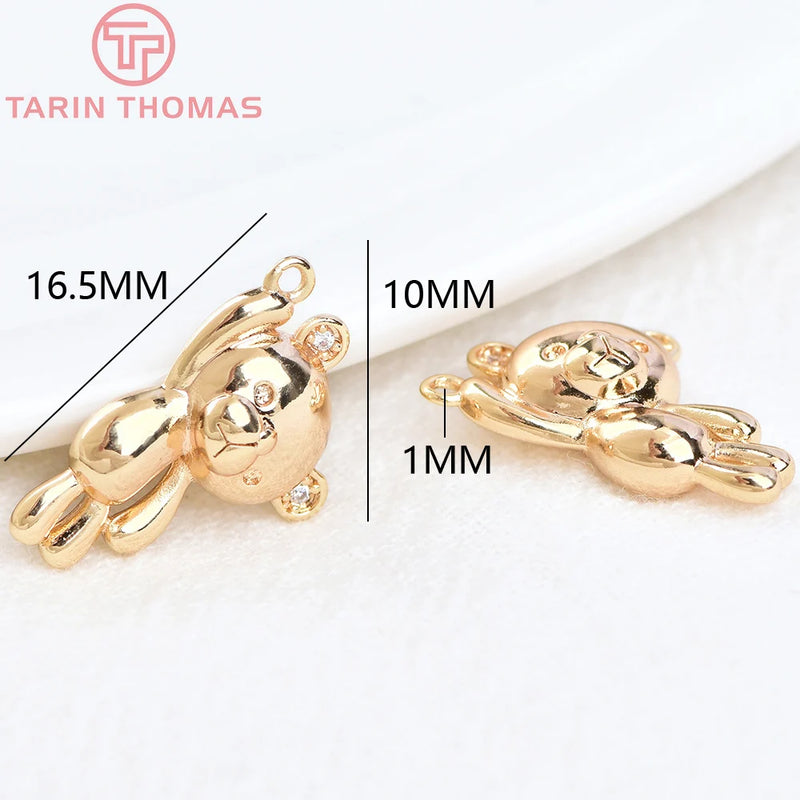 4PCS 10x16.5MM 24K Brass Zircon Small Bear Pendants DIY Jewelry Findings