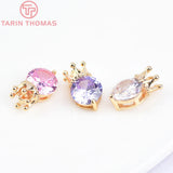 6PCS 6x10MM 24K Brass Zircon Crown Charms Pendants DIY Jewelry Findings
