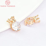 6PCS 6x10MM 24K Brass Zircon Crown Charms Pendants DIY Jewelry Findings
