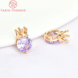 6PCS 6x10MM 24K Brass Zircon Crown Charms Pendants DIY Jewelry Findings