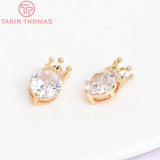6PCS 6x10MM 24K Brass Zircon Crown Charms Pendants DIY Jewelry Findings