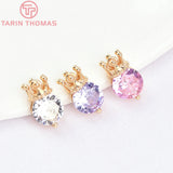 6PCS 6x10MM 24K Brass Zircon Crown Charms Pendants DIY Jewelry Findings