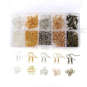600Pcs Mixed Styles DIY Material Beads Cup Earring Hook Jump Ring Pin Box Sets