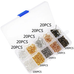 600Pcs Mixed Styles DIY Material Beads Cup Earring Hook Jump Ring Pin Box Sets