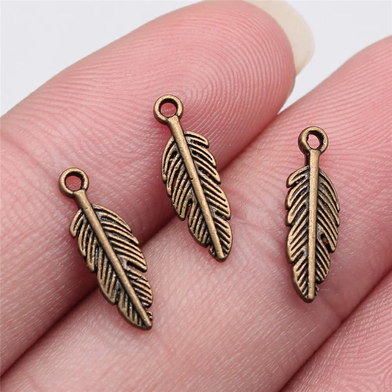 600pcs Feather Charm Pendant Metal Jewelry Making Antique Silver