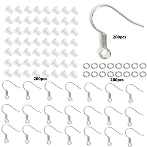 600pcs Stainless Steel Earring Clasp Kit Hypoallergenic Earwire Hooks & St