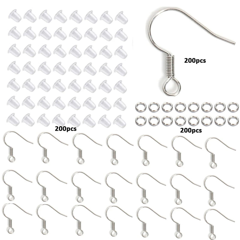 600pcs Stainless Steel Earring Clasp Kit Hypoallergenic Earwire Hooks & St