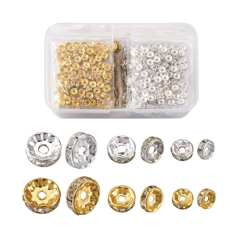 600pcs Iron & Brass Rhinestone Spacer Beads Clear 6~10x3~4mm Mixed