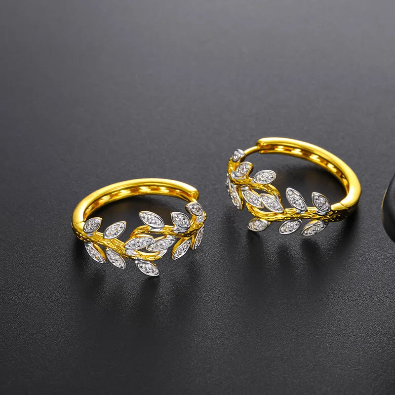 Customizable Synthetic Zircon Leaf Earrings