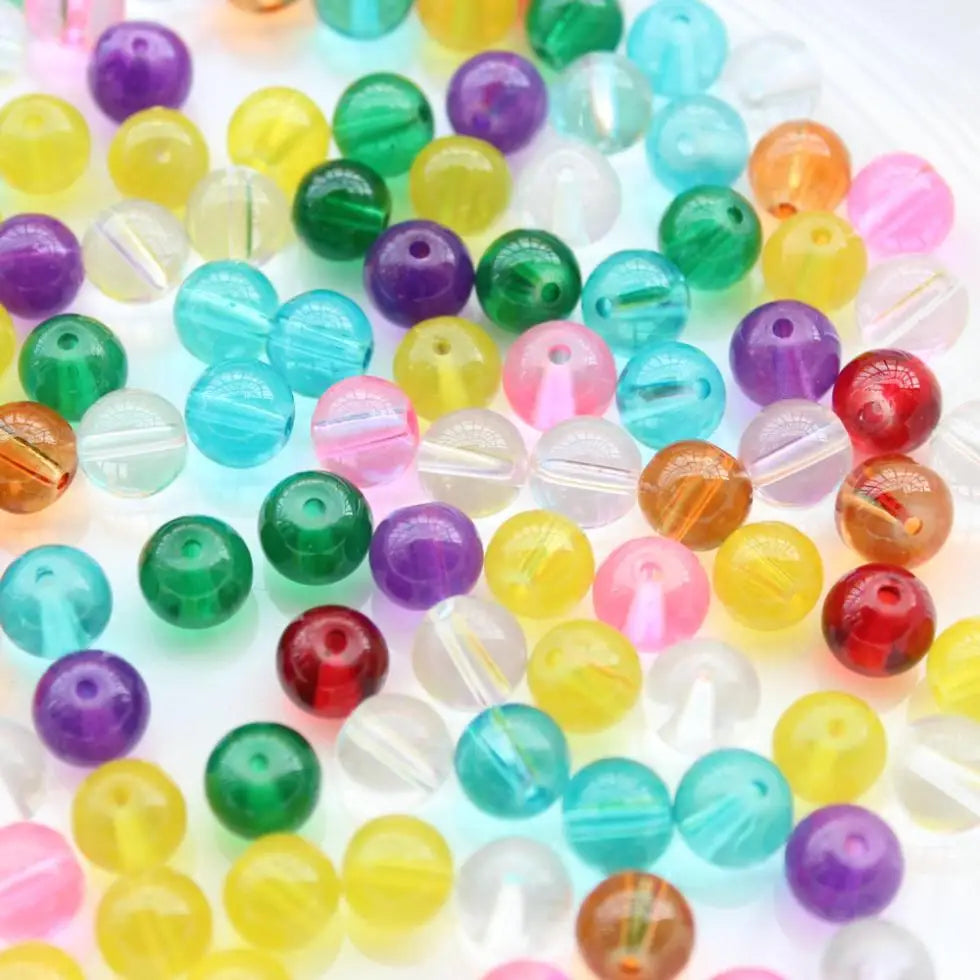 600pcs 8mm Clear Glitter Quartz Glass Beads Assorted Bulk