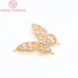 26.5x25.5MM 24K Brass Zircon Butterfly Pendants DIY Jewelry Findings