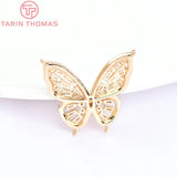 26.5x25.5MM 24K Brass Zircon Butterfly Pendants DIY Jewelry Findings