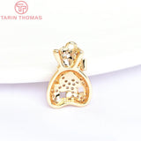 4PCS 10.5x14MM 24K Brass Zircon Money Bag Charms Pendants