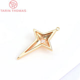 4PCS 17.5x30MM 24K Brass Zircon Star Charms Pendants DIY Jewelry Findings