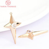 4PCS 17.5x30MM 24K Brass Zircon Star Charms Pendants DIY Jewelry Findings