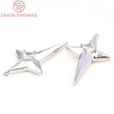 4PCS 17.5x30MM 24K Brass Zircon Star Charms Pendants DIY Jewelry Findings