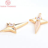 4PCS 17.5x30MM 24K Brass Zircon Star Charms Pendants DIY Jewelry Findings
