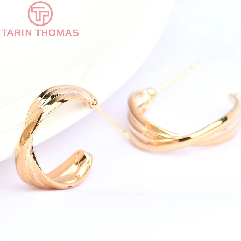 4PCS 24x21MM 24K Brass Circle Stud Earrings for Jewelry Making