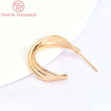 4PCS 24x21MM 24K Brass Circle Stud Earrings for Jewelry Making