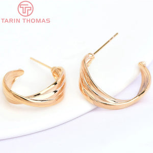 4PCS 24x21MM 24K Brass Circle Stud Earrings for Jewelry Making