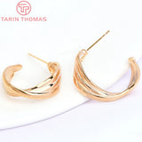 4PCS 24x21MM 24K Brass Circle Stud Earrings for Jewelry Making