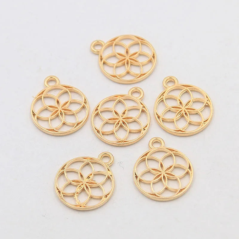 60PCS 13*16mm 2Color Round Kaleidoscope Flower Charms Plant Pendants