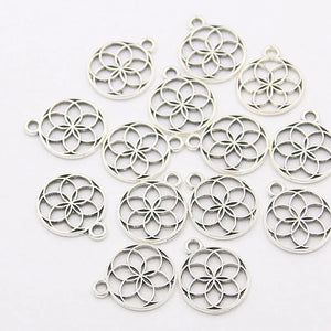 60PCS 13*16mm 2Color Round Kaleidoscope Flower Charms Plant Pendants