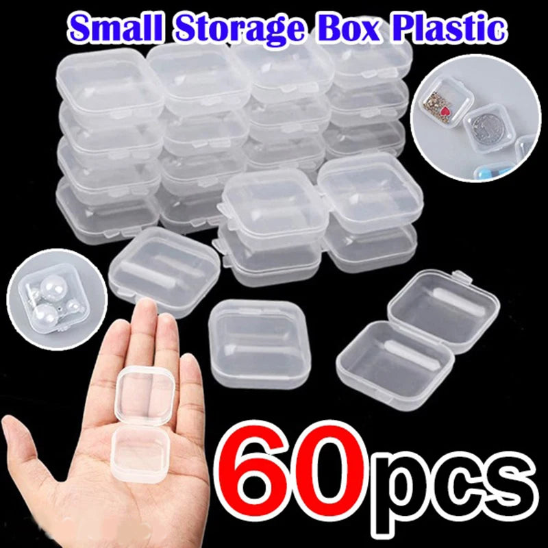 60PCS Empty Plastic Clear Mini Square Box Jewelry Nail Art Diamond Storage Case