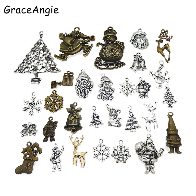 60PCS Christmas Charms Mix Santa Claus Jewelry Findings Keychain