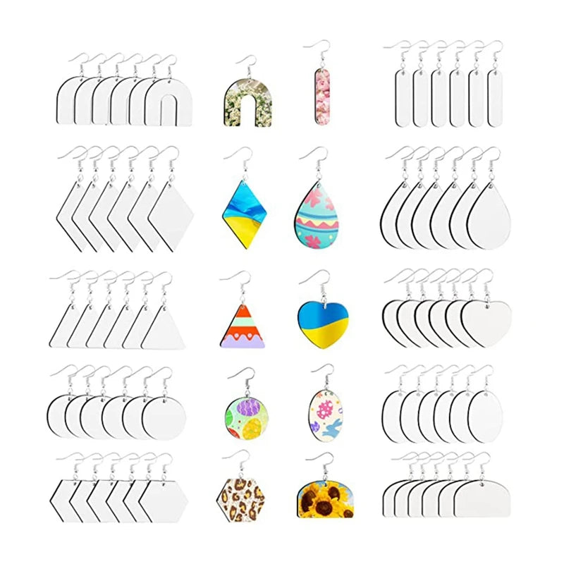 Sublimation Blank Earrings for Heat Transfer Printing - Set of 60