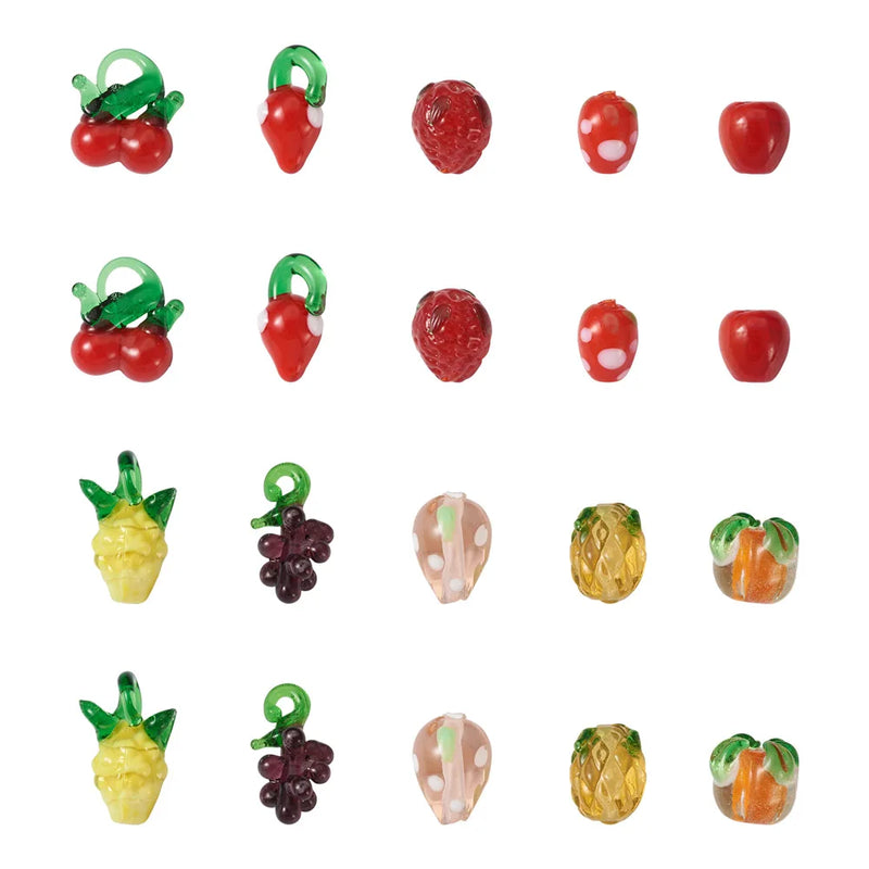 60Pcs Mixed Fruit Lampwork Beads Charms for Jewelry Making