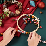 60Pcs 6 Colors Cherry Wood Beads Round Stripe Pattern Mixed 15x16mm Hole: 4mm