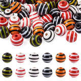 60Pcs 6 Colors Cherry Wood Beads Round Stripe Pattern Mixed 15x16mm Hole: 4mm