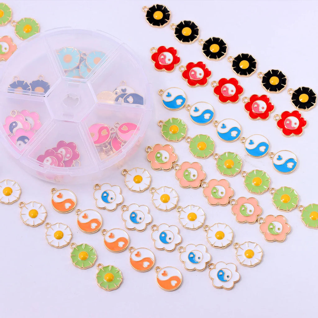 60Pcs Yin Yang Flower Charms Kits DIY Earrings Bracelets Necklaces Jewelry