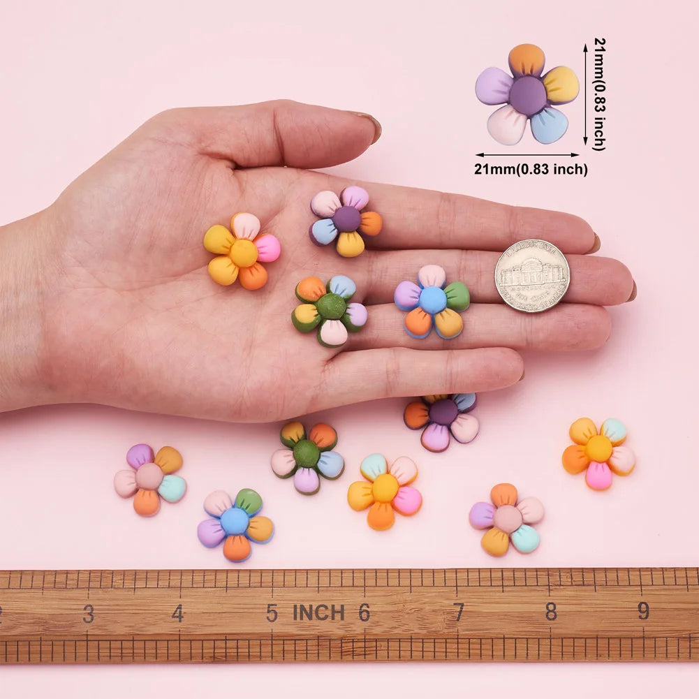 60Pcs Colorful Flower Resin Cabochons for DIY Jewelry Making