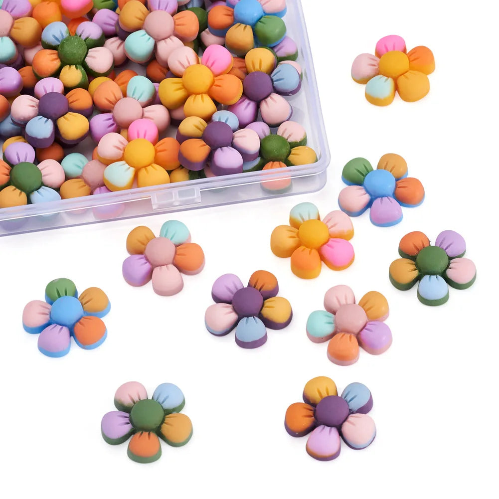 60Pcs Colorful Flower Resin Cabochons for DIY Jewelry Making