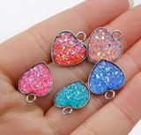 60Pcs 13mm Heart Stainless Steel Glitter Druzy Pendant Colorful DIY Jewelry