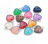 60Pcs 13mm Heart Stainless Steel Glitter Druzy Pendant Colorful DIY Jewelry