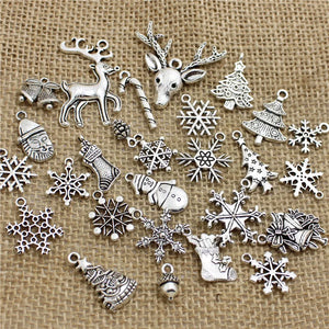 60Pcs Christmas Charms Pendants, Antique Tone, Mixed Designs
