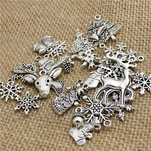60Pcs Christmas Charms Pendants, Antique Tone, Mixed Designs