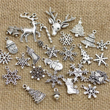 60Pcs Christmas Charms Pendants, Antique Tone, Mixed Designs