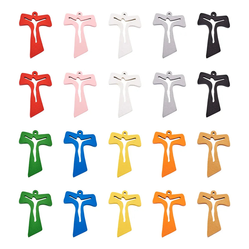 60Pcs Mixed Wooden Hollow Cross Charms for Jewelry Making