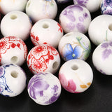 60Pcs Mixed Flower Ceramic Beads 12mm Round