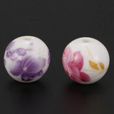 60Pcs Mixed Flower Pattern Ceramic Beads 12mm Round