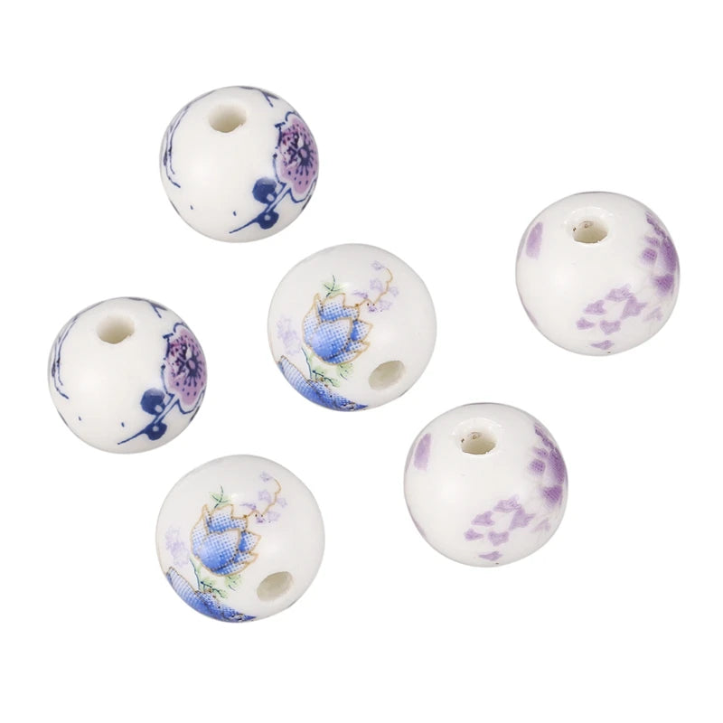 60Pcs Mixed Flower Ceramic Beads 12mm Round